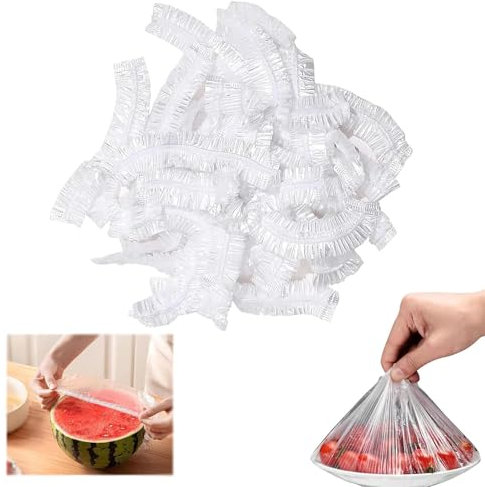 300 Pcs Food Covers Plastic Stretch, Reusable Plastic Food Cover Universal Elastic Stretch Bowl Covers, Suitable for Food Fruit Vegetable Meat Canned Preservation (Transparent)