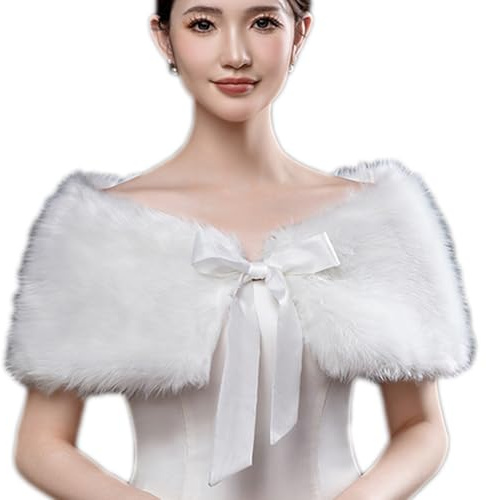 Brautstola Kunstfell Festlich Stola Damen Elegant Abendstola mit Schleife Brautschal Winter Warm Brautjacke Hochzeit Brautkleid Party Abendkleid Winter Herbst Stola für Frauen Mädchen