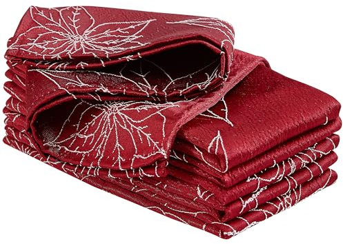 Laura Ashley Servietten aus gewebtem, besticktem Jacquard-Stoff, knitterfrei, für Esszimmer, Urlaub, Party, Hochzeit oder Bankett, Set mit 6 Servietten, Weihnachtsstern, Rot