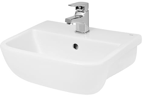 Balterley 420mm Bathroom Sink, Semi Recessed Ceramic Square Bowl Bathroom Wash Basin Sink with Overflow, 1 Tap Hole, Basin Sinks for Countertops and Worktops - 420 x 345 x 175mm (White)