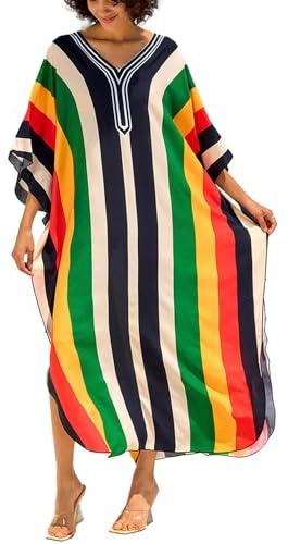 LikeJump Vestido de playa largo bohemio para mujer, estilo caftán, espacioso, de gran tamaño, para cubrir la playa, A6 Multicolor 3, talla única
