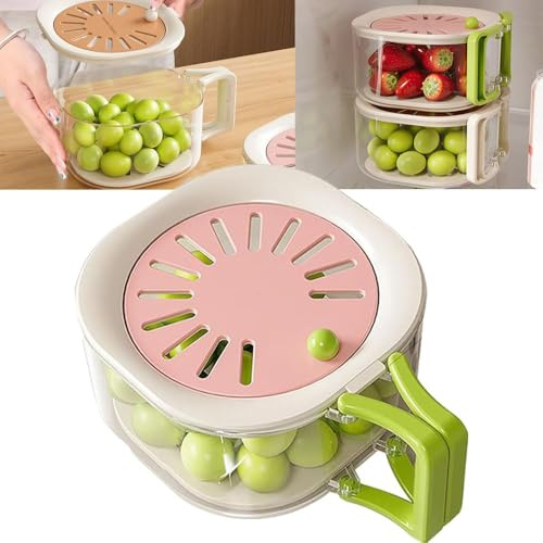 Wmool 2-in-1 Draining and Preservation Basket, 2025 New Multifunctional Fruit and Vegetable Washing Bowl with Strainer, Fruit Washer Drainer Container Set with Lid and Handle Kitchen Gadgets