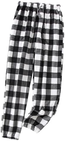 shownicer Plüschhose Herren Pyjamahose Flanell Plüsch Kariert Schlaf Lounge Hose Schlafanzughose Soft Fleece Pyjamahose Flanellhose Warme Freizeithose Loungehose A Schwarz S