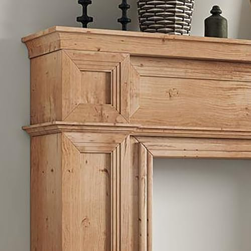 Kaminumrandung aus Massivholz im Vintage-Stil, mit Aufbewahrungseinheit für Wohnzimmer, Flur, Dekor, weiß/originale Holzfarbe, 100 x 20 x 110 cm