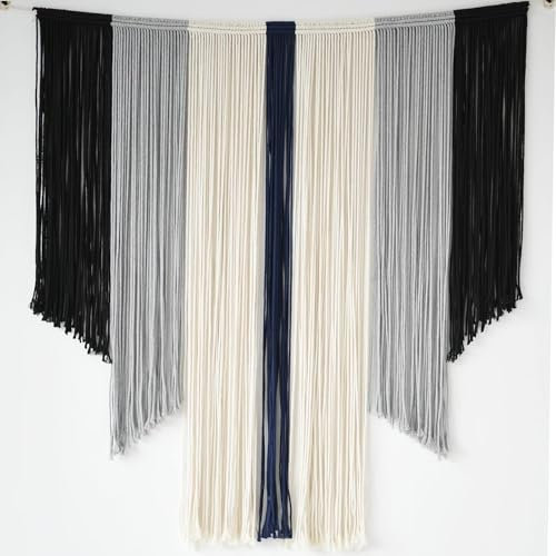 Grande tenture Murale en macramé, Rideau tie-Dye, Tapisserie en Fil de bohème, décoration Murale bohème(Black)