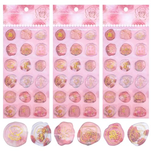 URROMA Wachssiegel-Aufkleber, 54 St點k, rosa, Hei遬r鋑en, Relief, Siegelwachs, Aufkleber, Siegelstempel, Lackwachs-Etikett, Umschlag, Hochzeitseinladungsaufkleber