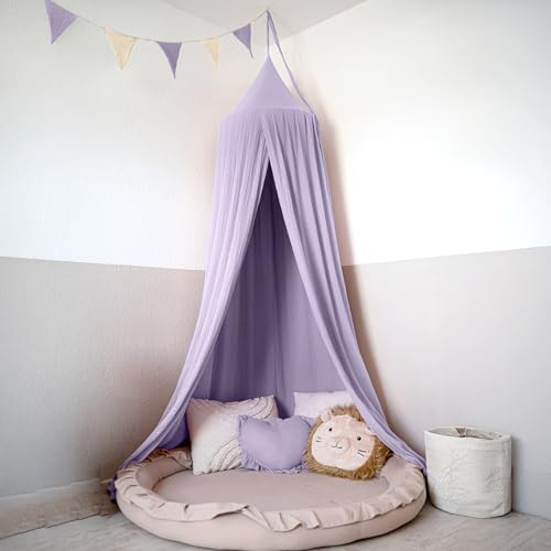 lilimaus Baldachin Kinderzimmer mit Goldapplikation [in 12 Farben] Betthimmel aus 100% Baumwolle Musselin Mädchen & Jungen - Babybett Himmel als Babyzimmer Deko - Vorhang für Kinderbett, Kuschelecke