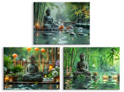Piy Painting Religiöser Leinwanddruck, Zen-Tempel Leinwand Wandbilder, Buddha Leinwandbilder, Wanddekoration Gemälde, Leicht Zu Hängen Für Flur Cafe Hoteleingang, 3 Paneele 40x30 cm (90x40cm)