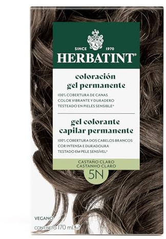Herbatint Colorazione per Capelli in Gel 5N Castano Chiaro - 170 ml | Senza Ammoniaca, 100% Copertura di Capelli Grigi | con 8 Estratti Biologici, Ideale per pelli Sensibili