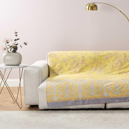 Bassetti Granfoulard Sofaüberwurf, Überwurf für Sofa, Überwurf, Tischüberwurf, 270 x 270 cm, Art. Indian Roses Limone Y1