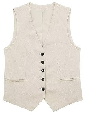 Leinenweste Damen Kurz - Weste Damen Elegant Ärmellos-Weste Baumwoll Leinen Blusentops V-Ausschnitt Kurz Knopfleiste Damenwesten Sommer Einfarbige Leinenwesten Business Outfits Top