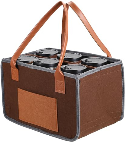 OGANAZI 6-Cup Drink Carrier with Handle Cup Holder Bag for Hot or Cold Drinks Insulated Drink Cups Caddy Portable Coffee Carrier for Travel and Delivery Reusable Drink Holder with Detachable Dividers