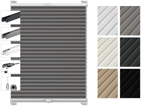 Plissee nach Maß Verdunkelung Blackout, 6 Farben, 3 Profilfarben, Plisseerollo zum kleben Faltrollo Sichtschutz, Sonnenschutz für Fenster innen und Tür