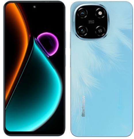 Blackview Color 6 AI Smartphone débloqué, 24Go+256Go, 50MP+13MP, 6,67 HD+ Écran, 3 Emplacements pour Cartes, Téléphone Android 15, Charge Rapide 18W, Haut-Parleur Smart-K Box, Doke AI Apps, Bleu