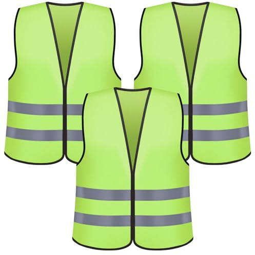 Romon Gilet Alta visibilità, 3 Pezzi Giallo Universale Giubbotto Sicurezza Riflettente e Catarifrangente Auto, Giubbotti di Sicurezza per Conducenti Cantiere e Assistenza Stradale Unisex