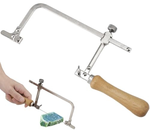 Marco de sierra de afianzar ajustable con construcción de acero y mango ergonómico de madera para herramientas de mano, joyería y carpintería