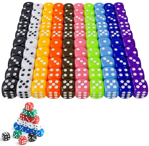 ZXNJA 100 Stück Würfel, Bunt, Dice, Sechsseitiger Würfel Set, Spielwürfel, 12mm, Umweltfreundliches Acrylmaterial, Für Würfelspiele, Tischspiele, Bar, KTV, Party