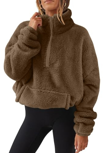 CheChury Sudaderas Forro Polar Mujer con Media Cremallera Mujer Jersey de Forro Polar Suelto Manga Larga Suéter Pullover Bolsillos Sudadera Caliente Outerwear Casual Moda Chaqueta Invierno Oversize