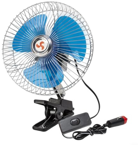 HOHOVYVY Ventilator Auto LKW-Ventilator DC 12V/24V Drehgeschwindigkeit Einstellbar Mit Clip Oszillierend Blau(6in 12V)