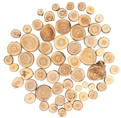 Ideen mit Herz Deko-Baumscheiben | verschiedene Größen | 60 Stück | Ø 2,5 cm bis 5 cm, 0,8 cm stark | Holzscheiben klein | Astscheiben zum Basteln und Dekorieren
