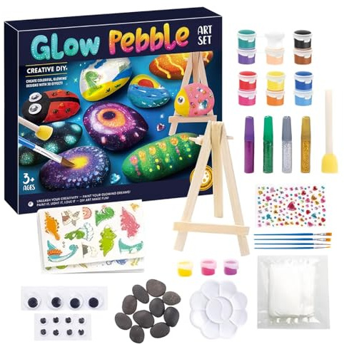Générique Kit De Peinture Sur Galets Pour - Kit de Peinture sur Pierres Brillant dans le Noir pour,Set D Artisanat De Sur Pierre Pour Fils Fille Jeunes Garçons Filles Famille