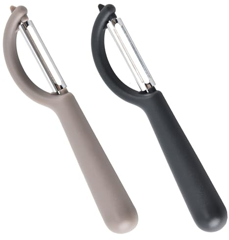 peiqiup Pelador Universal (2 Piezas), Pelador de Frutas y Verduras Multifuncional, Fabricado en Acero Inoxidable, para Cocina y Frutas, 16,5 × 3,5 cm, Gris Oscuro & Gris Claro
