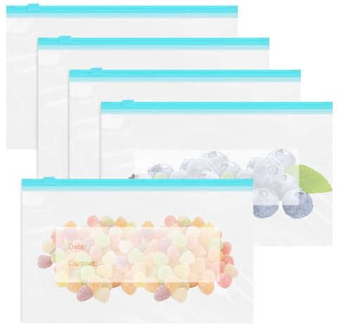 60 Pezzi Sacchetti Freezer Riutilizzabili,1L,23 × 14 × 4 cm
