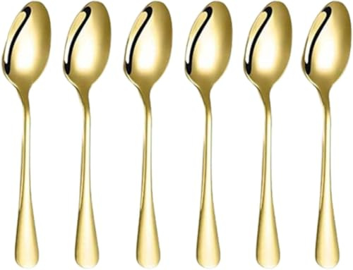 Gigzo Land 6X Stainless Steel Table Spoons Set, Durable Dinner Dessert Spoons, Comfortable Grip, Polished Classic Design, Dishwasher Safe, Perfect for Home, Kitchen and Dining, 20CM (Golden)