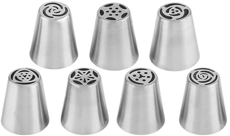 Spritsmunstycke for tårta, 7 st. bakverksmunstycke for gräddglasyr, spritsmunstycke for tårtdekoration, bladtulpanmunstycke for tårta