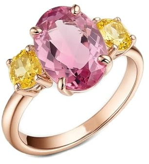 Whoiy Goldring 750 Echtgold Damen, Ehering 18 Karat Rotgold mit Kreierter rosa Saphir Ring Verlobung Elegant für Frauen Größe 54 (17.2)