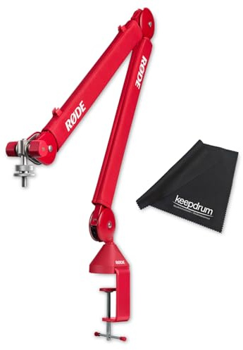 Rode PSA1+ Plus Tisch-Mikrofonarm Gelenkarm Rot mit keepdrum Mikrofasertuch