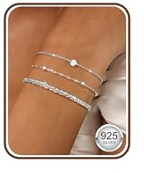 Kakonia 3 st S925 Silver Damarmband Guldpläterade Kedja Armband Silver Armband Set Justerbar Armband Smycken för Kvinnor, Sterlingsilver, Zirkonia