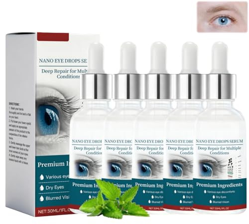 Augentropfen Gegen Trockene Augen,Befeuchtung,Langanhaltend,Hyaluron Augentropfen Trockene Augen,Nano Eye Drop Serum,Augenpflege Tropfen,30ML(5 Stück)