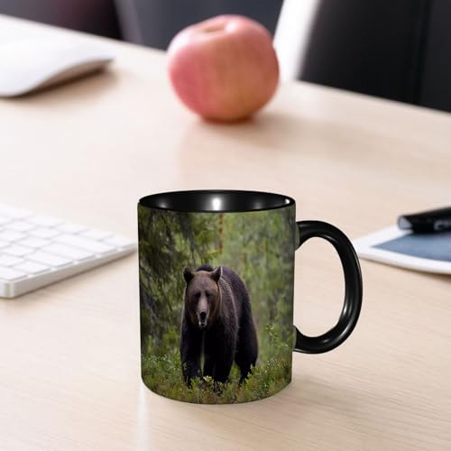 EMCLKS Tazze colazione,Durevole,Tazze Caffe e The 330ml,Idee Regalo Regali Natale,Mug per Lavastoviglie e Microonde,Orso gigante della foresta selvaggia, orso bruno scuro, foresta selvaggia, aspetto