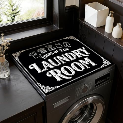 SUPERDANT Washer Dryer Topper 60x50cm/23.6x19.7inch Waterproof Laundry Topper Mat Non-Slip Washer Top Protector Foldable Dryer Cover Pad For Top-Load Machines Laundry Room Decor Black
