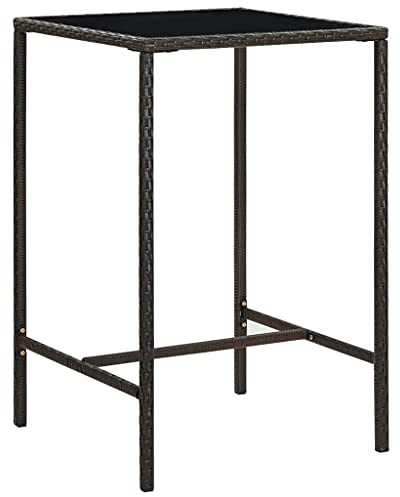 ZQQLVOO Garten-Bartisch Poly Rattan Braun 70x70x110 cm | Pulverbeschichtetes Stahlgestell, Hartglasplatte, wetterbeständig, leicht umstellbar