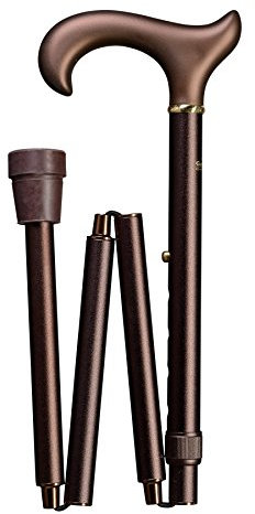Gehstock Faltstock Softgrip-Ergonomic XL(105 cm), eleganter ergometrischer Derbygriff mit Softgrip-Beschichtung, aufgesetzt auf einen Stock aus stabilem Leichtmetall in bronce-matt, höhenverstellbar, faltbar, inklusiv Schlankpuffer.