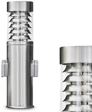 HOFSTEIN Außenleuchte Dakar mit 2 Steckdosen, moderne Sockelleuchte aus Edelstahl und Kunststoff-Scheiben, Wegeleuchte 40 cm, Gartenlampe mit E27-Fassung, Gartenbeleuchtung IP44, ohne Leuchtmittel