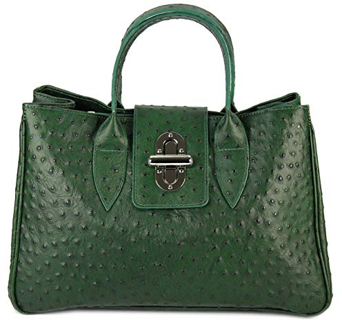 Belli Echt Leder Handtasche italienische Damen Ledertasche Umhängetasche Henkeltasche in Glattleder, Kroko oder Strauss (Strauß) Prägung - 36x25x18 cm (B x H x T)