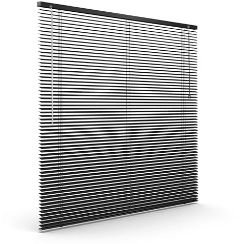 Victoria M. VICTORIA M Persiana Veneciana de Aluminio 25mm, Resistente a la Humedad e Inflamable, Incluye Clips de Sujeción Klemmfix, 85 x 130 cm, Negro
