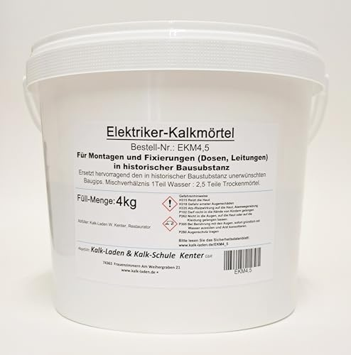 Elektriker-Kalkmörtel (Schnell). Fixiermörtel/Montagemörtel anstelle unerwünschten Baugips in historischer Bausubstanz. 4 kg