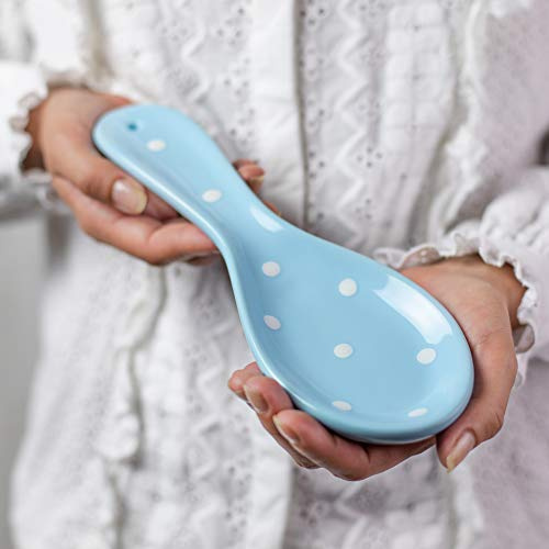 City to Cottage® - Keramik Löffelablage | Hellblau und Weiß | Polka Dots | Handgemacht | Keramik Geschirr Löffelhalter Küchen Zubehör
