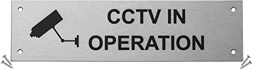 Fire Door Guru® CCTV in Operation Door Sign - 225 x 60mm Rectangular - Stainless Steel Safety Sign - Fixings Included