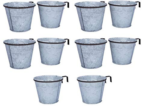 ARTECSIS 10er Set Pflanztopf mit Ringhalter, verzinkter Hängetopf, Blumentopf für Balkon Garten Geländer Palette 12cm Ø