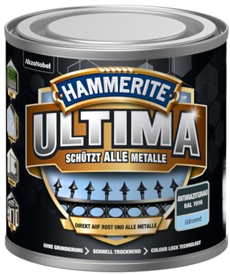 Hammerite Ultima Glänzend, Metallschutzlack, Hochwertiger Schutzlack für alle Metalle im Außenbereich, Anthrazitgrau RAL7016, 250 ml