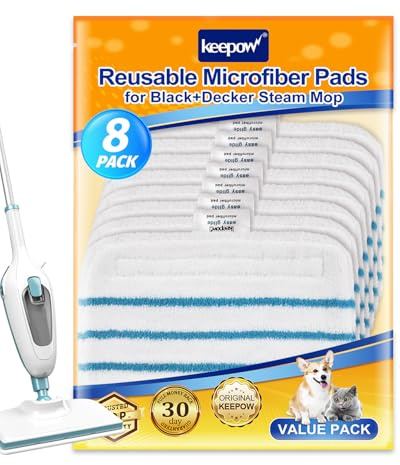 KEEPOW 8 Stück Waschbar Mikrofaser Pad für Black & Decker Steam Mop | Kompatibel mit Black Decker Steam Mop BHSM166DSM-QS, FSMH1321JMD, FSM1605, FSMH13151SM, FSM1616, FSM1630, FSMP20