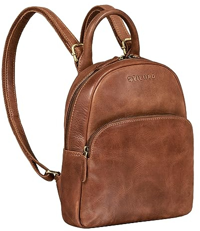 STILORD Ruby Daypack Damen Leder Rucksack Kleiner Lederrucksack Vintage Rucksackhandtasche Cityrucksack für Ausgehen Shopping Tagesrucksack S Echtleder Farbe:Andorra - braun