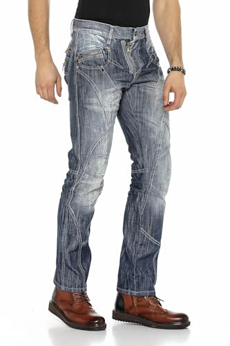 Cipo & Baxx, Jeans da uomo, Look usato, Jeans a tubo, Taglio dritto, Cuciture a contrasto, Denim, 28W x 30L