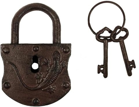 Deko Vorhängeschloss Vintage Salamander Nostalgie 2 Schlüssel Gecko Gusseisen
