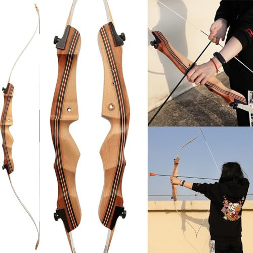 SHARROW 12-20lbs Bogenschießen Recurve Set Teenager 48 54 Bogen Pfeil Set Jugend Trainingbogen Holz Riser mit 6 Stück sicheren Saugnapf Pfeilen für Geburtstags Geschenk(54 16LBS, Bogen)